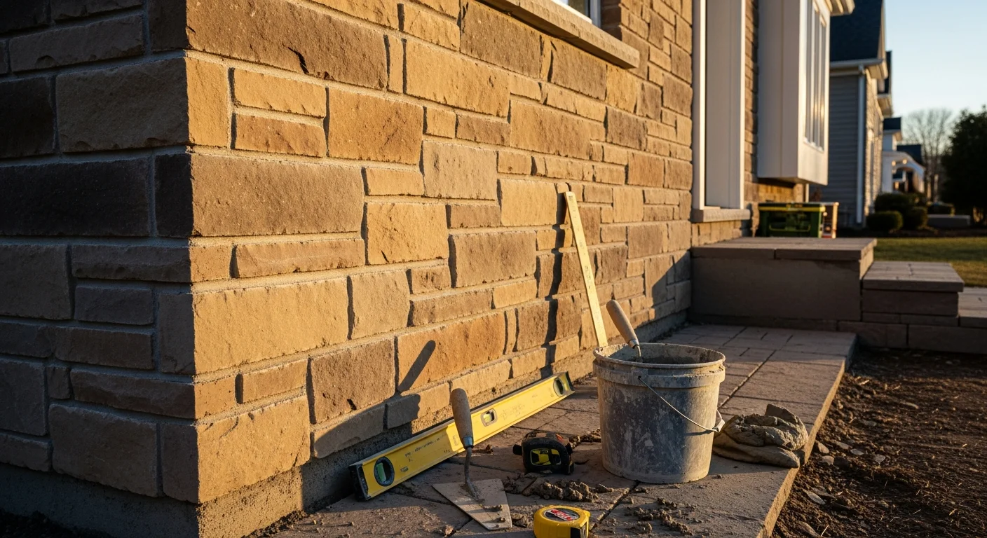 Masonry work showing siding and stucco installation on home exterior