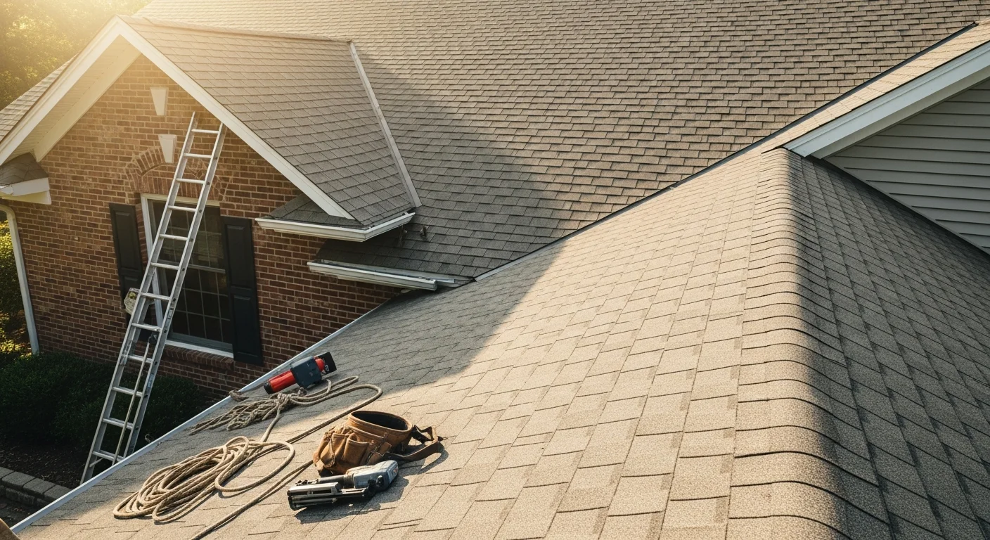 Residential roofing installation on home exterior